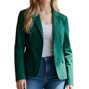 Talbots Women's Green Cotton Blend Blazer Jacket Blue White Strip Lining Size 4
